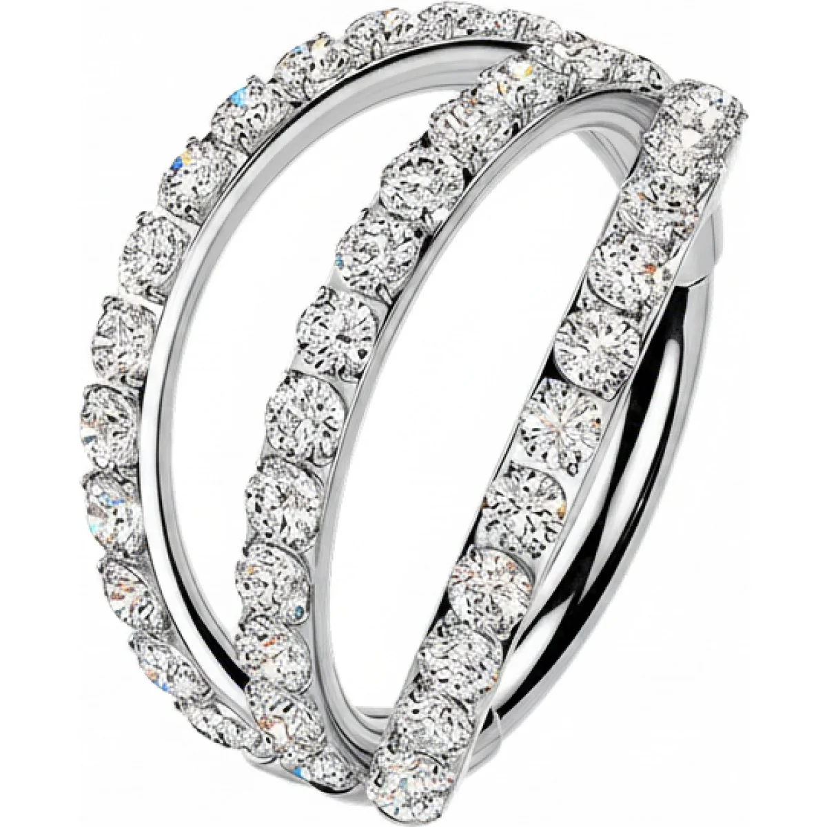 Titan Ring dreireihiger Zirkonia Clicker