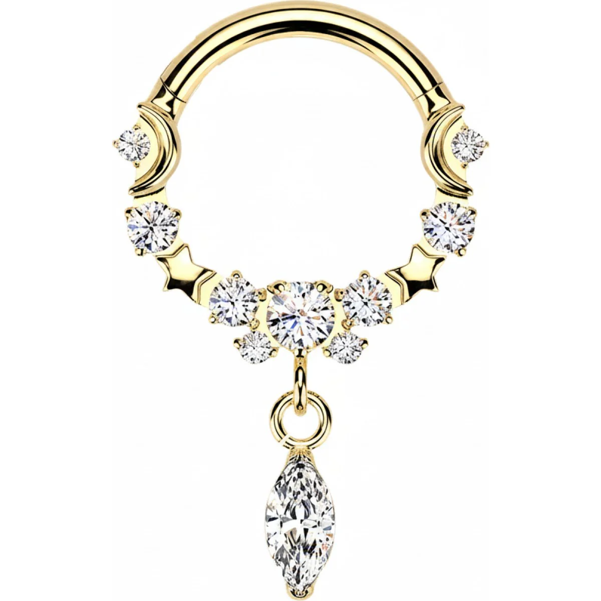 Titan Ring Mond Stern Zirkonia beweglich Clicker