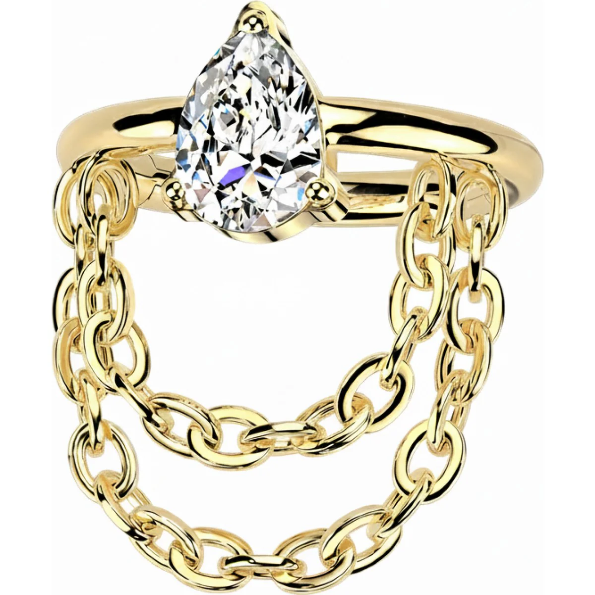 Titan Ring Tropfen Zirkonia Doppelkette beweglich Clicker