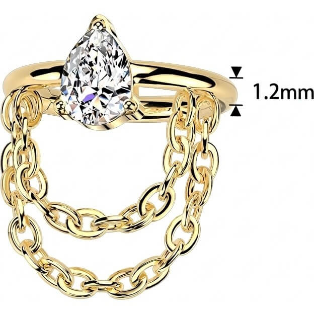 Titan Ring Tropfen Zirkonia Doppelkette beweglich Clicker - Image 2