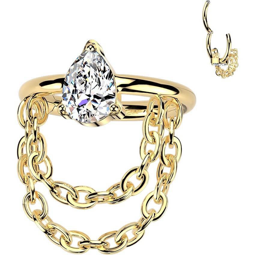 Titan Ring Tropfen Zirkonia Doppelkette beweglich Clicker - Image 3