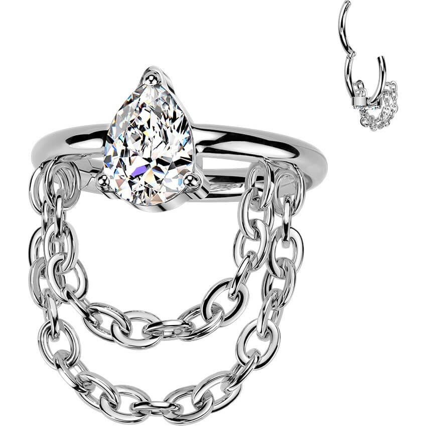 Titan Ring Tropfen Zirkonia Doppelkette beweglich Clicker - Image 4