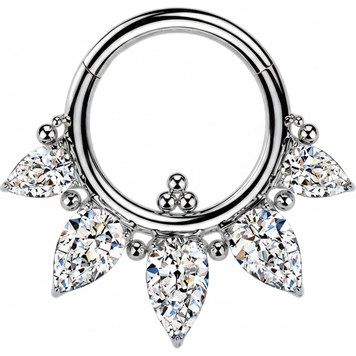 Titan Ring 5 Zirkonias Kugeln Clicker