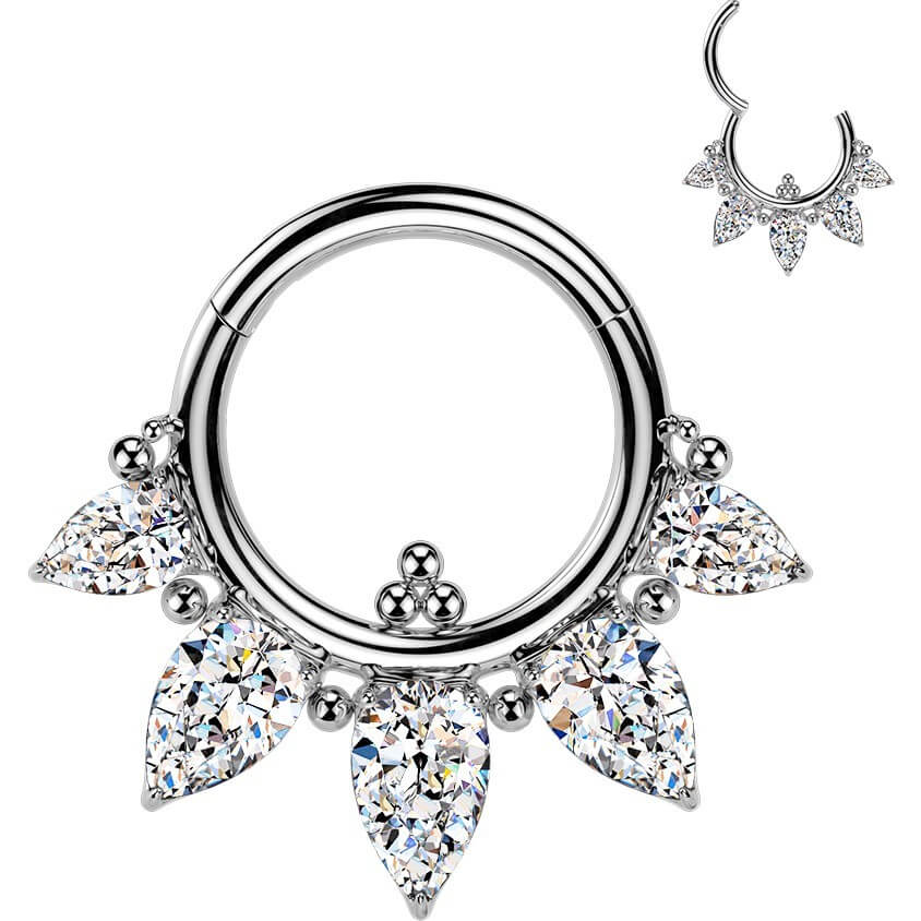 Titan Ring 5 Zirkonias Kugeln Clicker - Image 4
