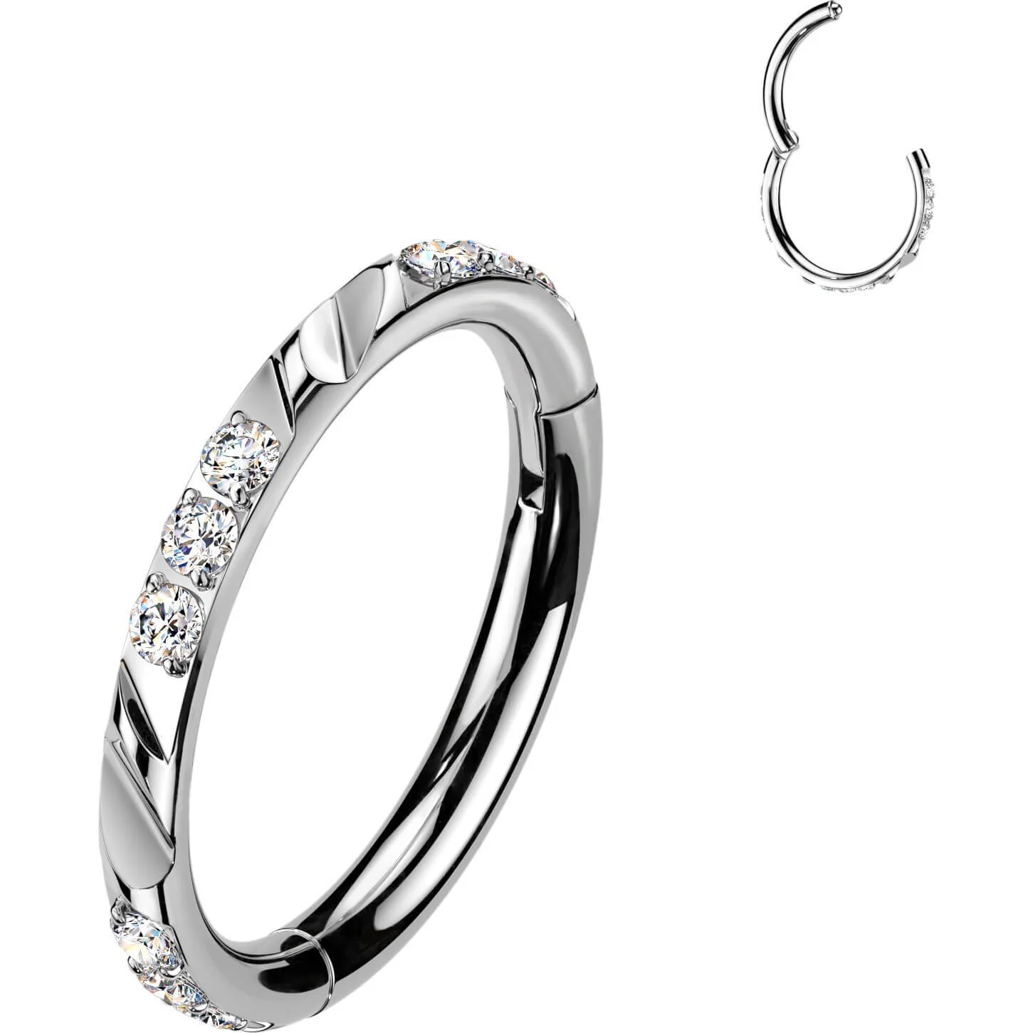 Titan Ring Facettenschliffe dreifach Zirkonia Clicker - Image 5