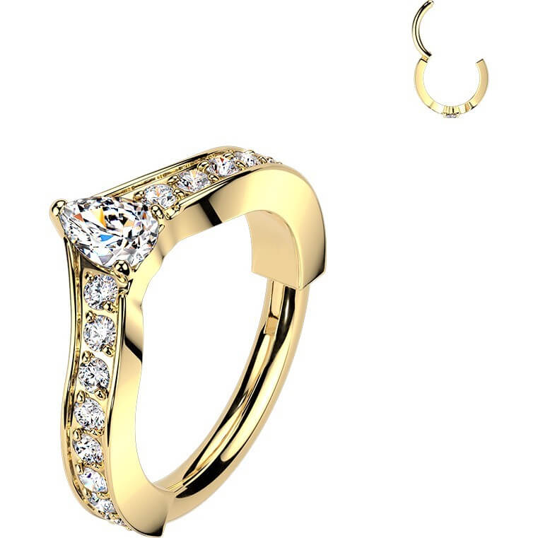 Titan Ring Pave Zirkonia Chevron zentriert Birne Zirkonia Clicker - Image 3