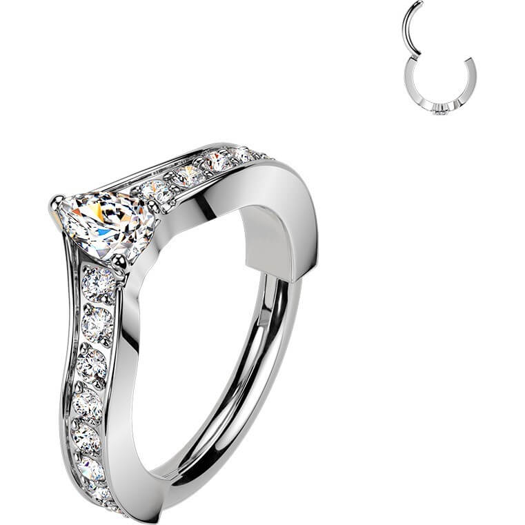 Titan Ring Pave Zirkonia Chevron zentriert Birne Zirkonia Clicker - Image 4
