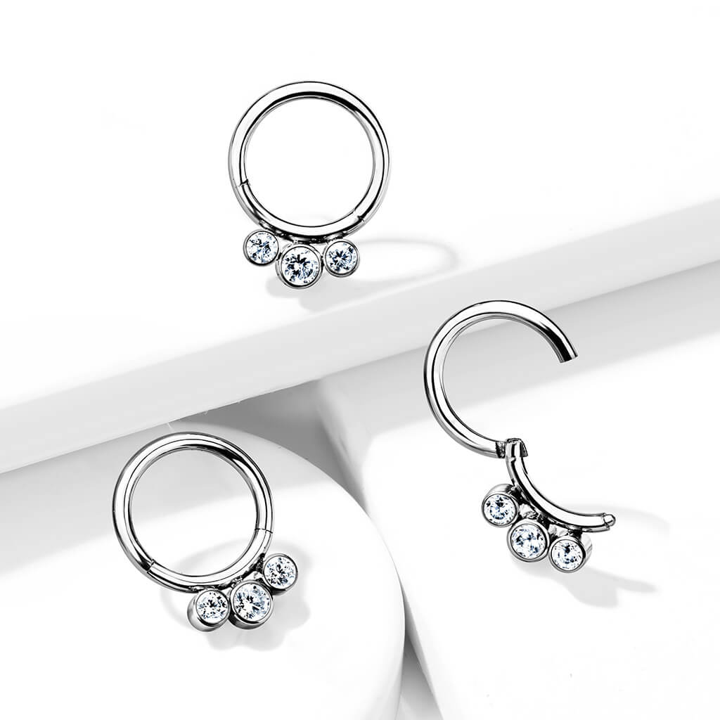 Titan Ring Kugel 3 Zirkonia Silber Clicker - Image 3