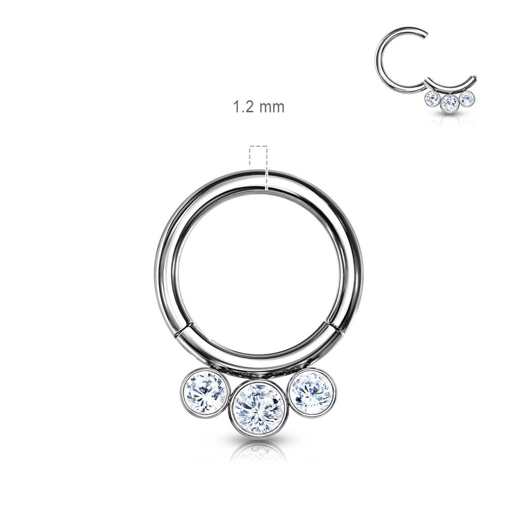 Titan Ring Kugel 3 Zirkonia Silber Clicker - Image 4