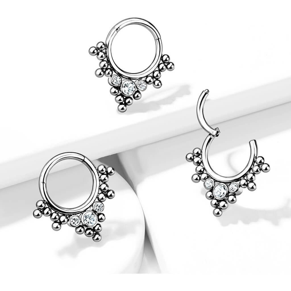 Titan Ring Kugel Zirkonia Silber Clicker - Image 3