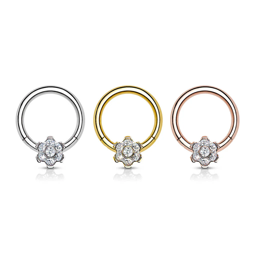 Titan Ring Blume Zirkonia Clicker - Image 4