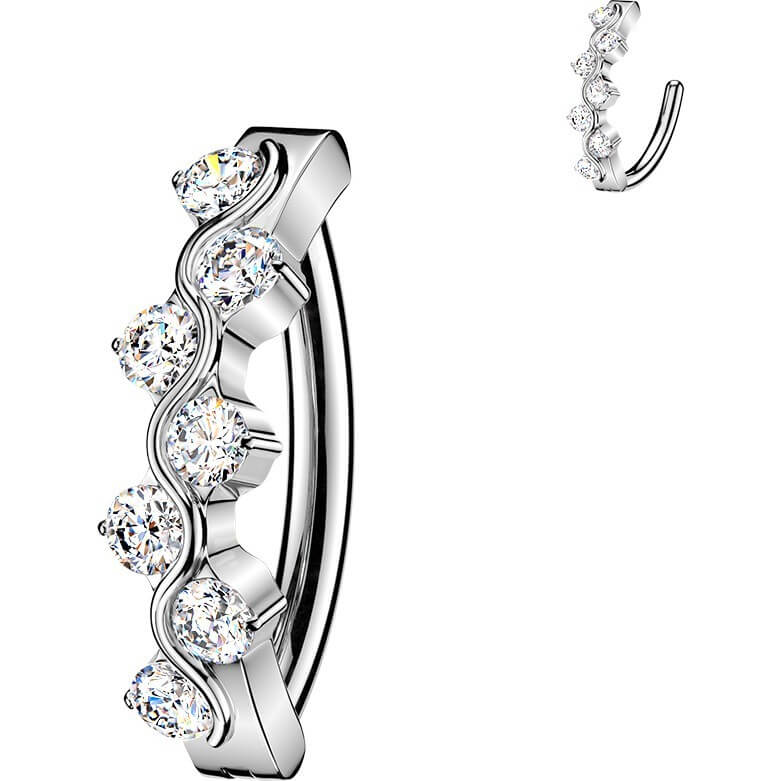 Titan Bauchnabelpiercing Welle Zirkonia Clicker - Image 3