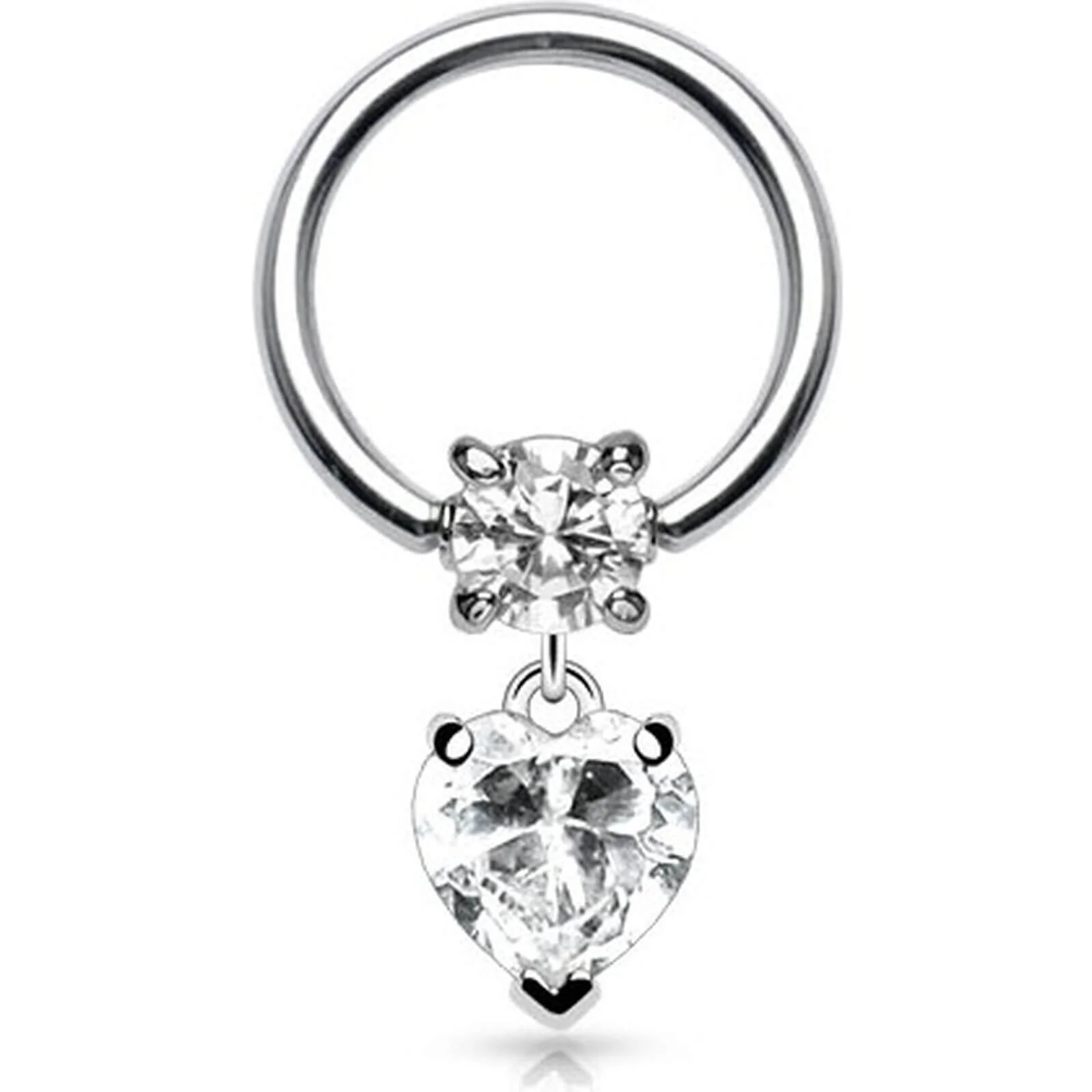 Ring Herz beweglich Zirkonia Silber Klemmkugelring