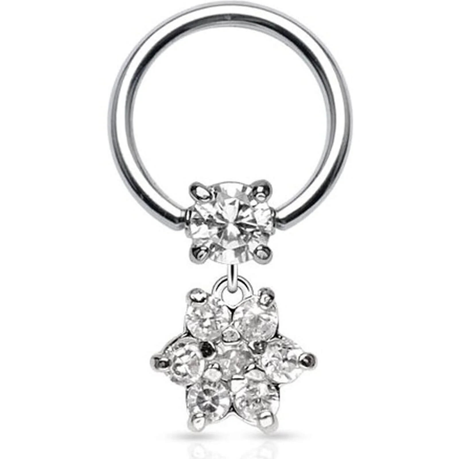 Ring Blume beweglich Zirkonia Silber Klemmkugelring