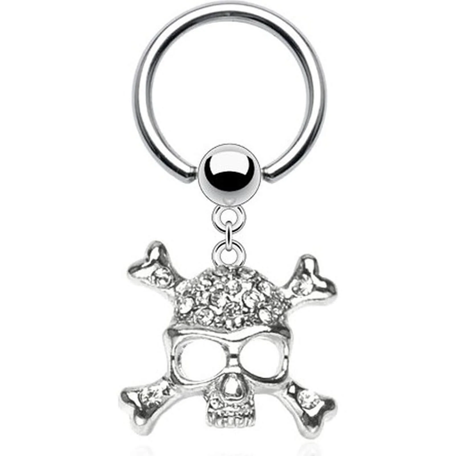 Ring Totenkopf beweglich Zirkonia Silber Klemmkugelring