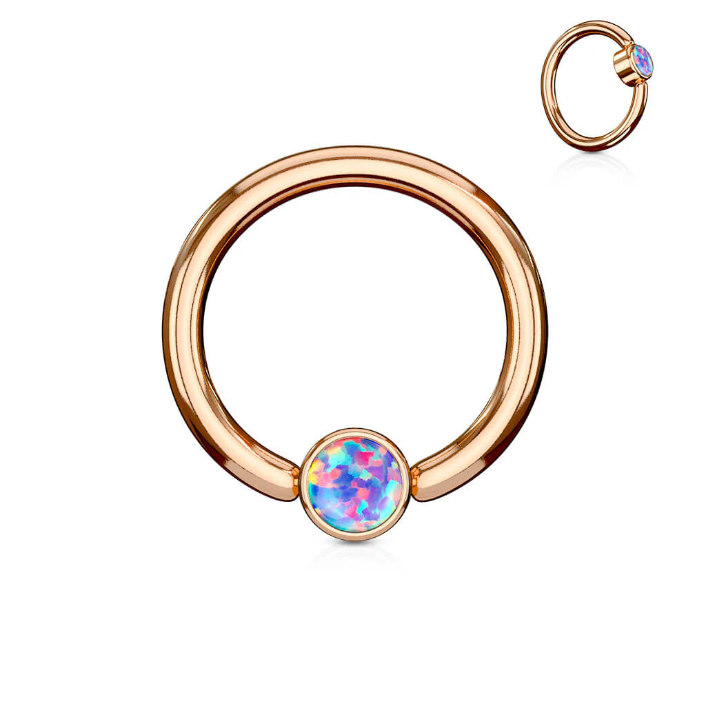 Ring Kugel Flach Opal Gold PVD Klemmkugelring - Image 3