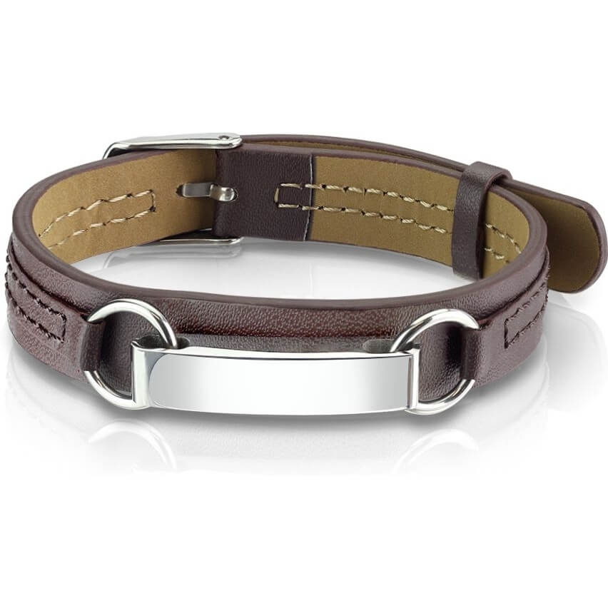 Armband Braun Gravurschild Silber