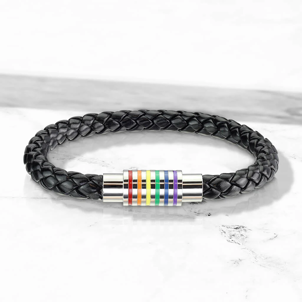 Armband Schwarz Geflochten Regenbogen Magnet - Image 2