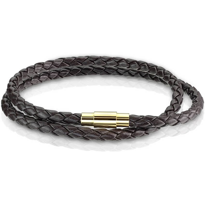 Armband Doppelreihe Braun Geflochten Gold Verschluss Magnet