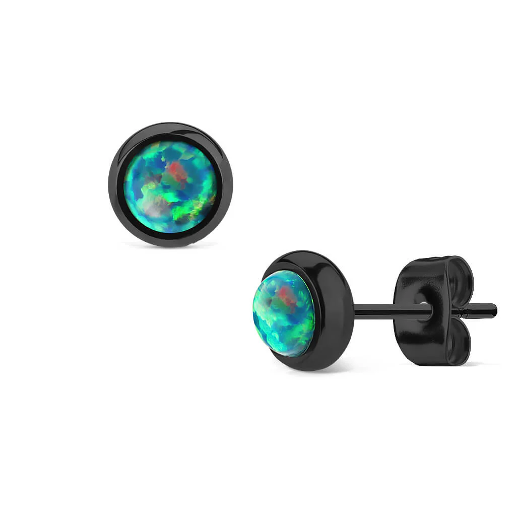 Ohrstecker Opal Rund Schwarz - Image 2