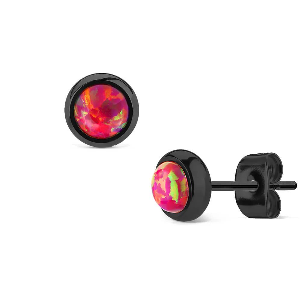 Ohrstecker Opal Rund Schwarz - Image 8