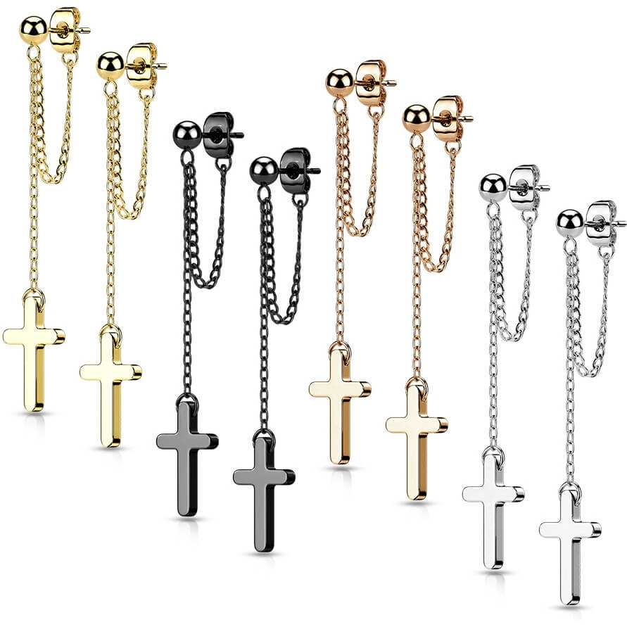 Ohrstecker Kreuz Kette beweglich - Image 3