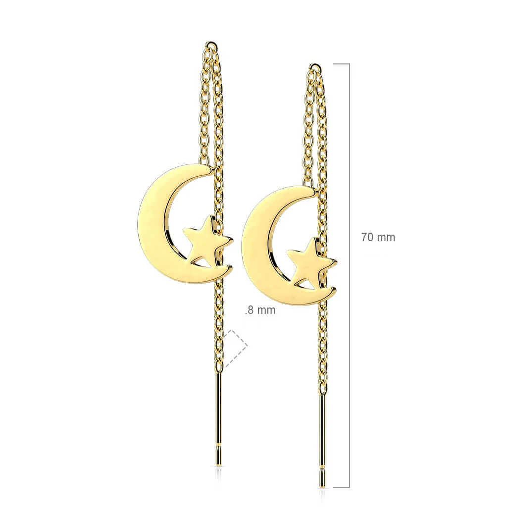 Ohrstecker Stern Mond Kette beweglich - Image 2