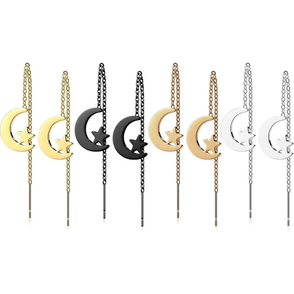 Ohrstecker Stern Mond Kette beweglich - Image 3