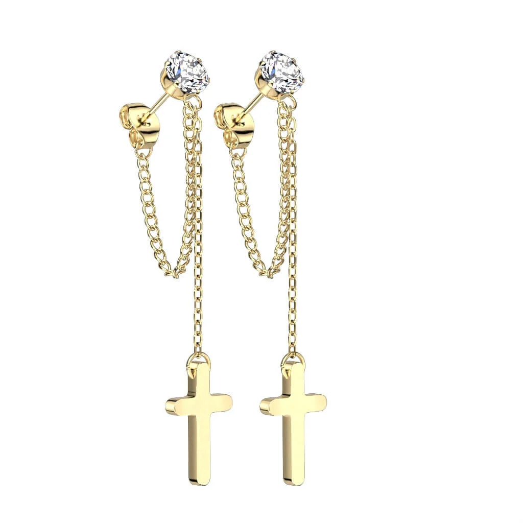 Ohrstecker Kreuz Kette beweglich - Image 3