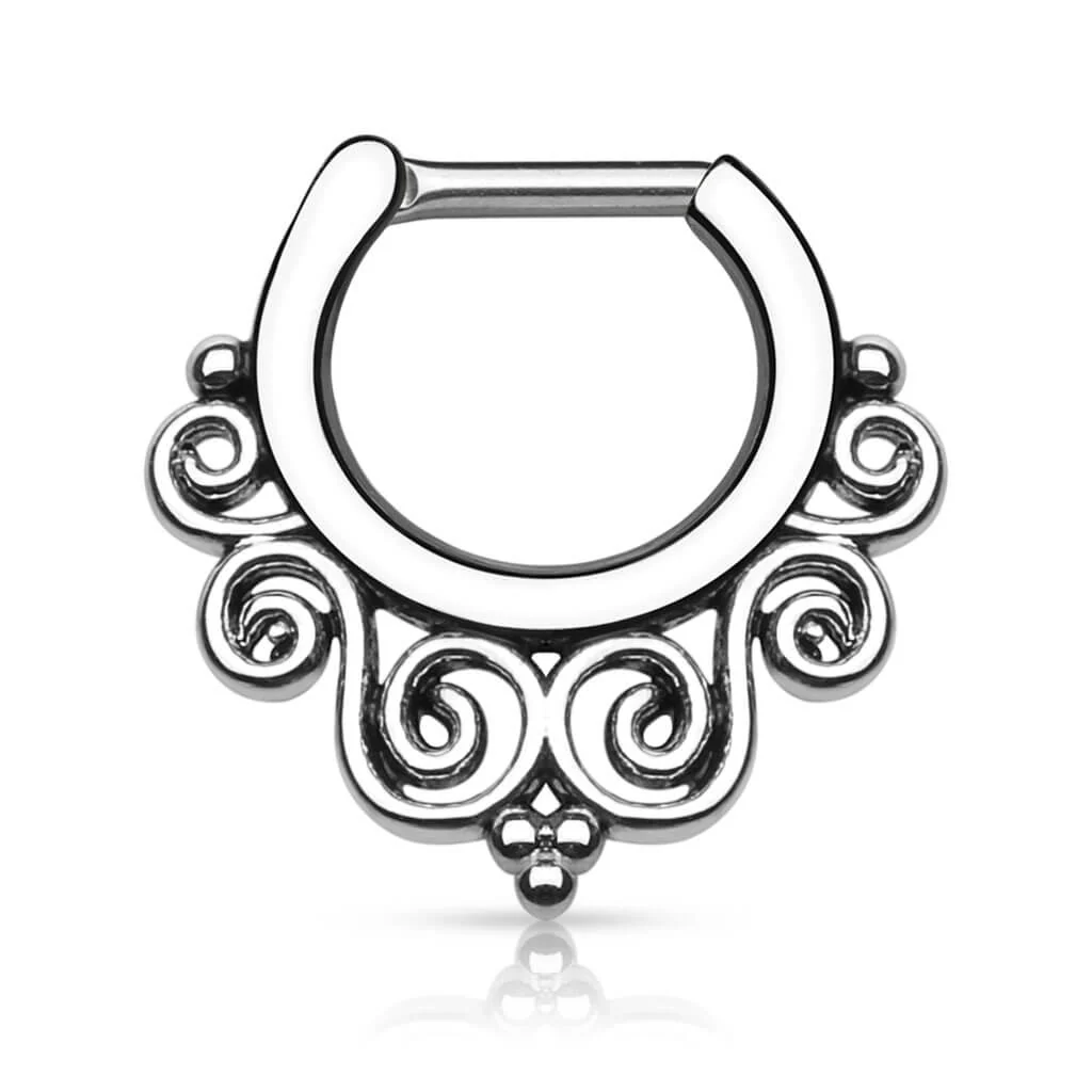 Septum Piercing Clicker Tribal PVD Clicker - Image 5