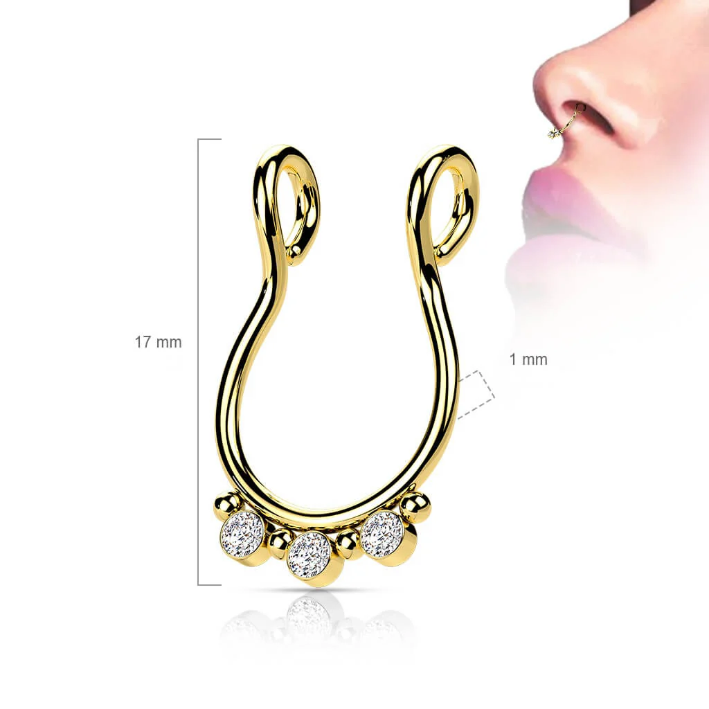 Fake Nasenpiercing 3 Zirkonia Flach Biegbar - Image 7