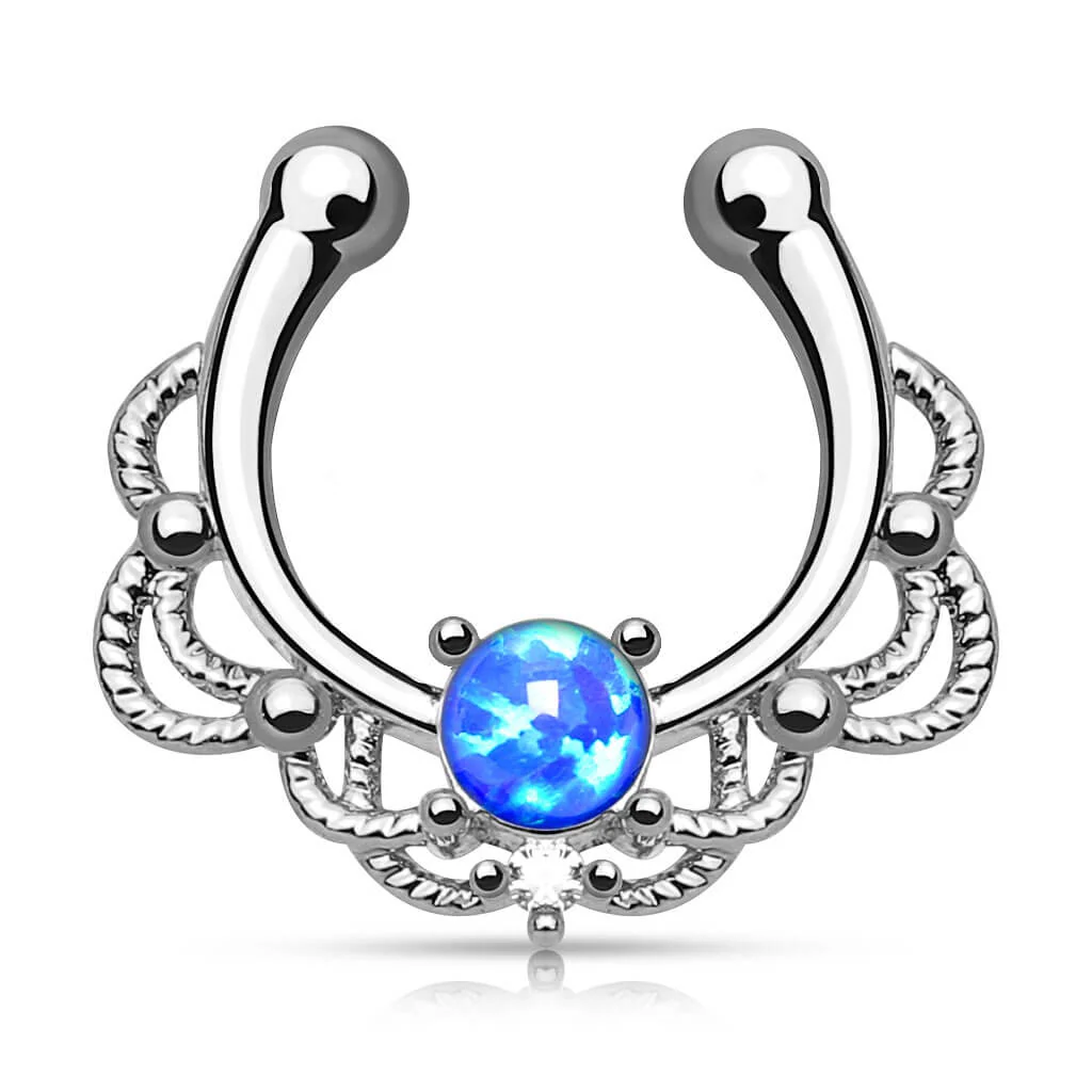 Fake Nasenpiercing Septum Opal Rund Silber Biegbar - Image 2