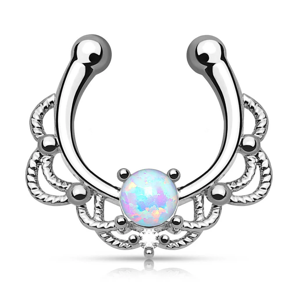 Fake Nasenpiercing Septum Opal Rund Silber Biegbar - Image 3