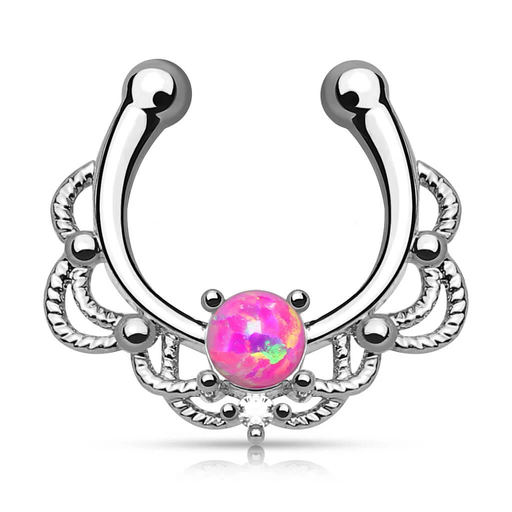 Fake Nasenpiercing Septum Opal Rund Silber Biegbar - Image 4