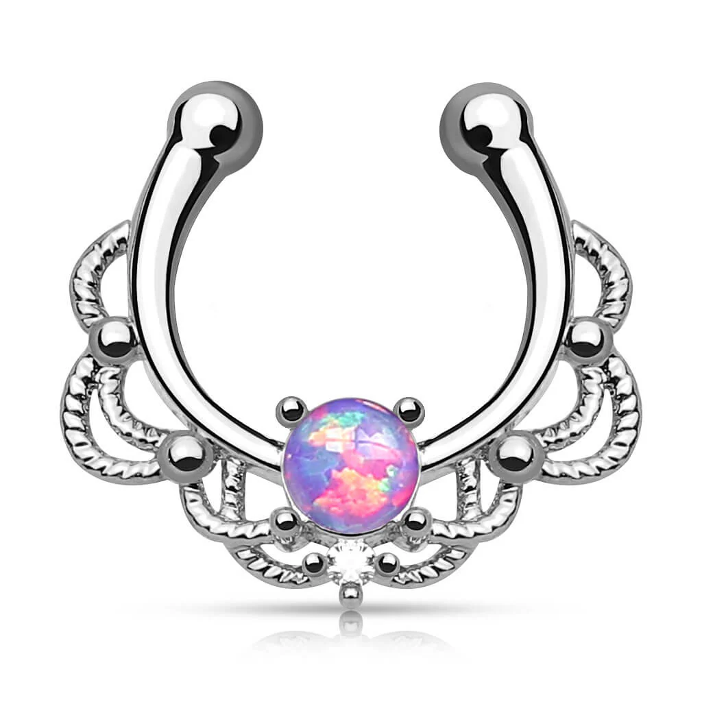 Fake Nasenpiercing Septum Opal Rund Silber Biegbar - Image 5