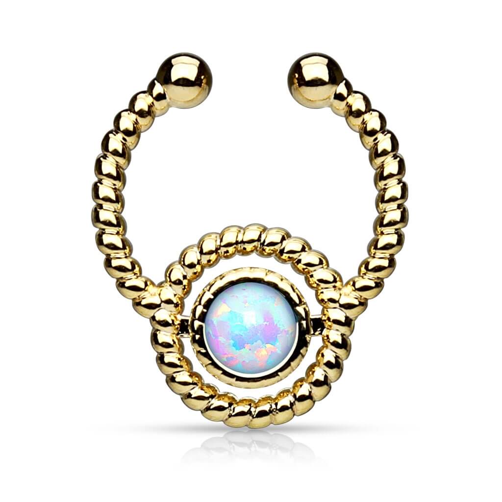 Fake Nasenpiercing Septum Opal Rund Gold Biegbar - Image 2
