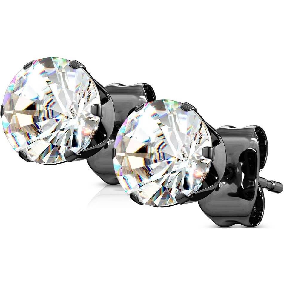 Ohrstecker Zirkonia Rund Schwarz PVD