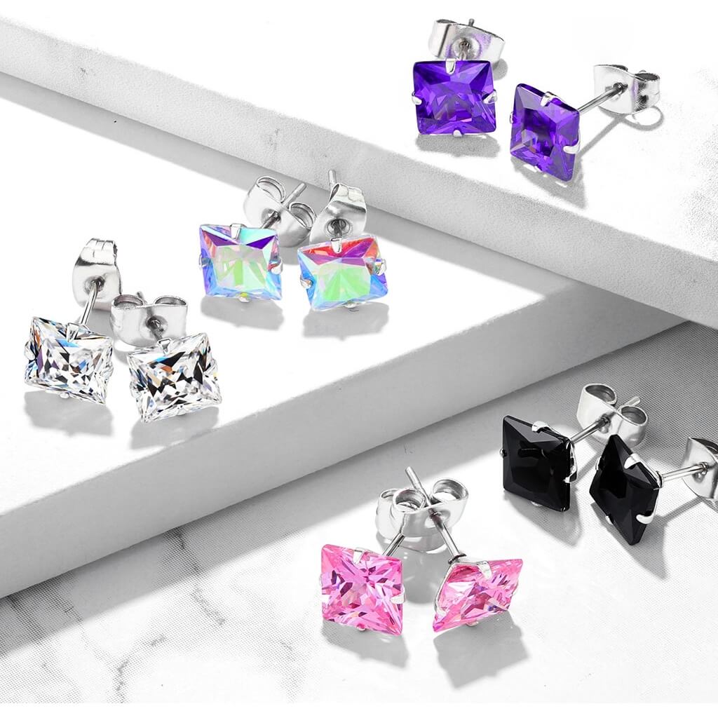 Ohrstecker Quadrat Zirkonia Silber - Image 2