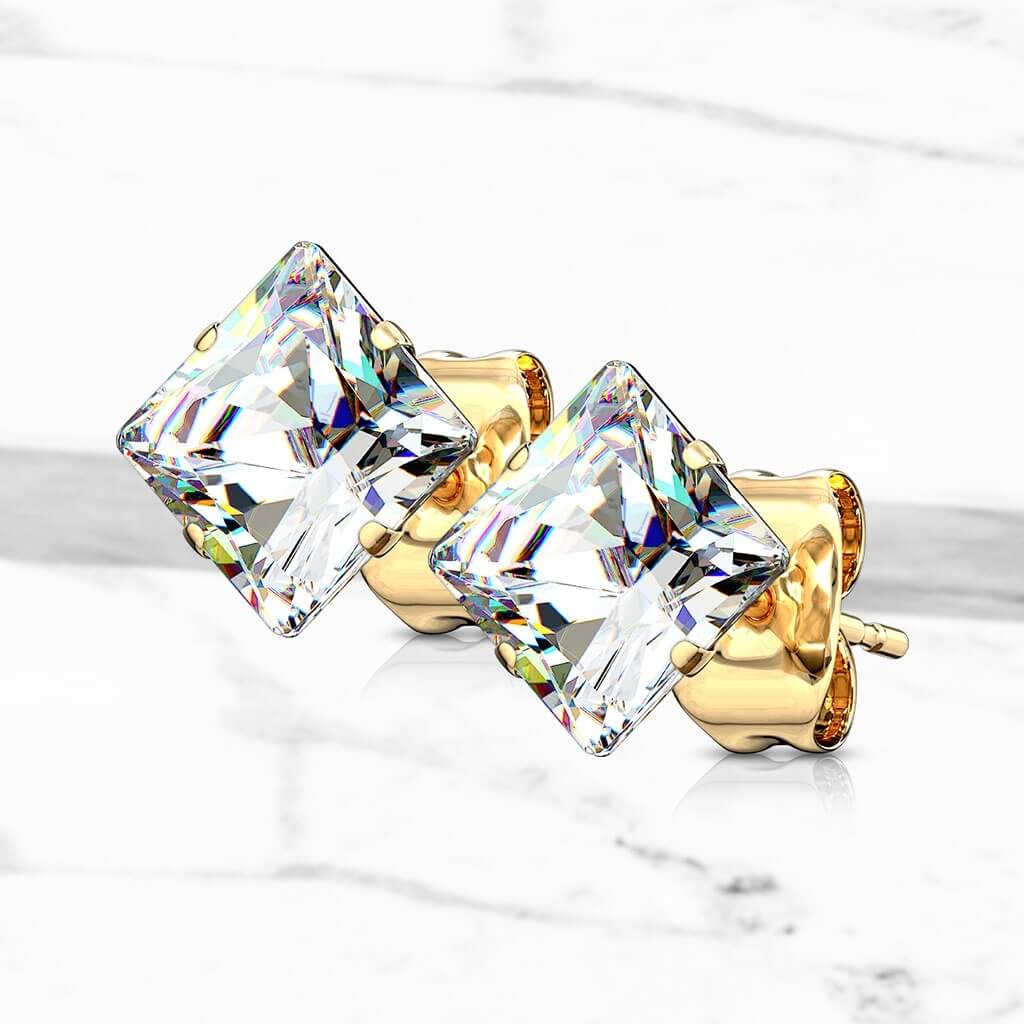 Ohrstecker Quadrat Zirkonia Gold - Image 2