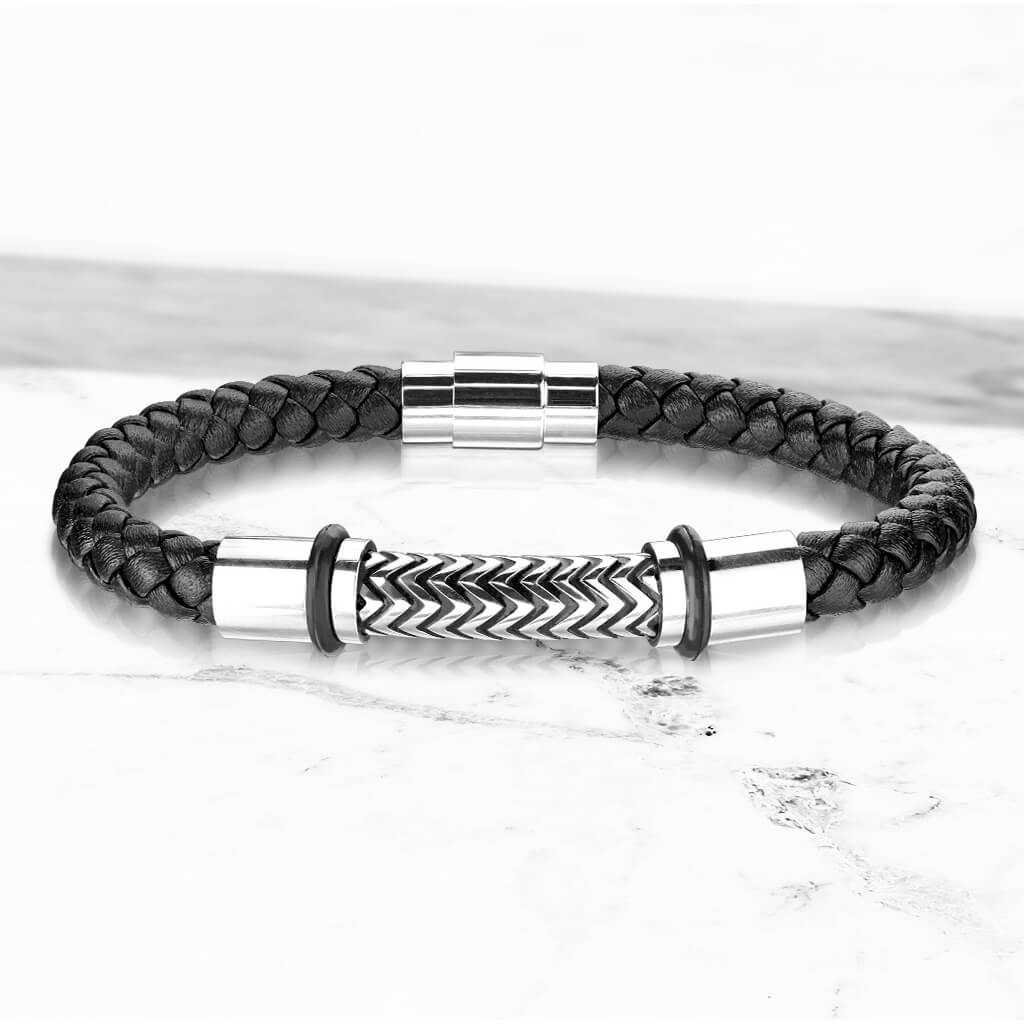 Armband Schwarz Geflochten Silber Magnet - Image 4