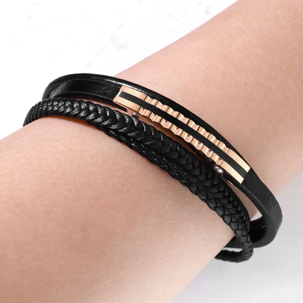 Armband Schwarz Geflochten Roségold Magnet - Image 2