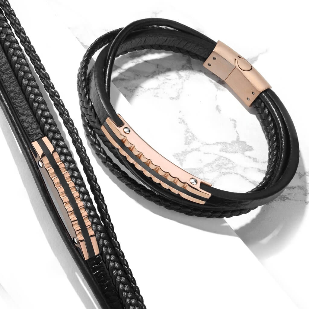 Armband Schwarz Geflochten Roségold Magnet - Image 3