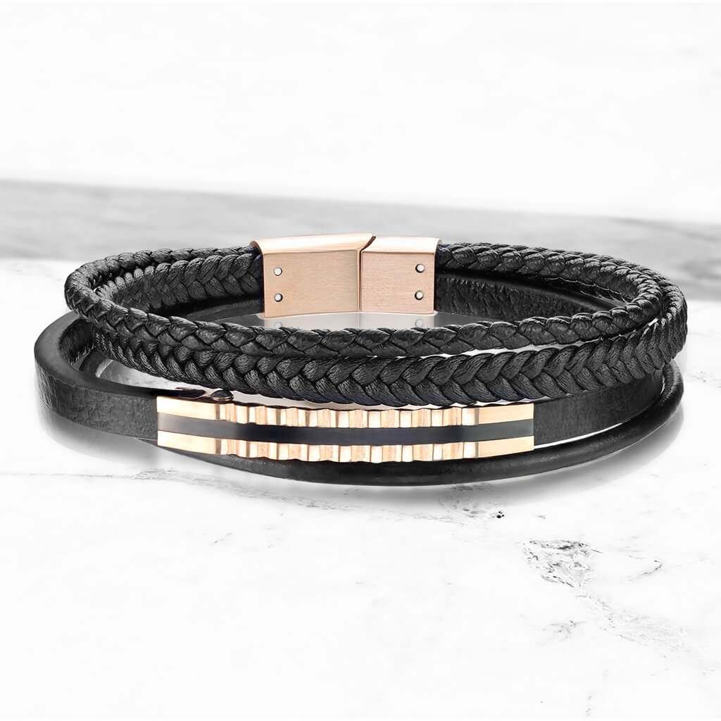 Armband Schwarz Geflochten Roségold Magnet - Image 4