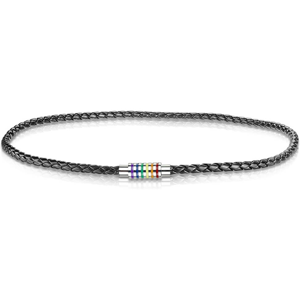 Halskette Schwarz geflochten Regenbogen Streifen - Image 4