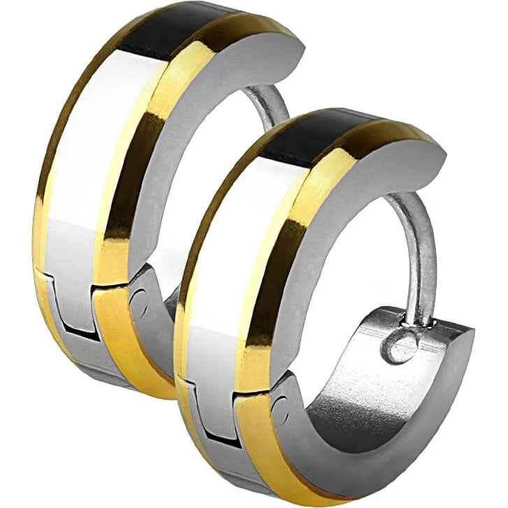 Ohrring Schwarz Silber Linie Clicker - Image 3