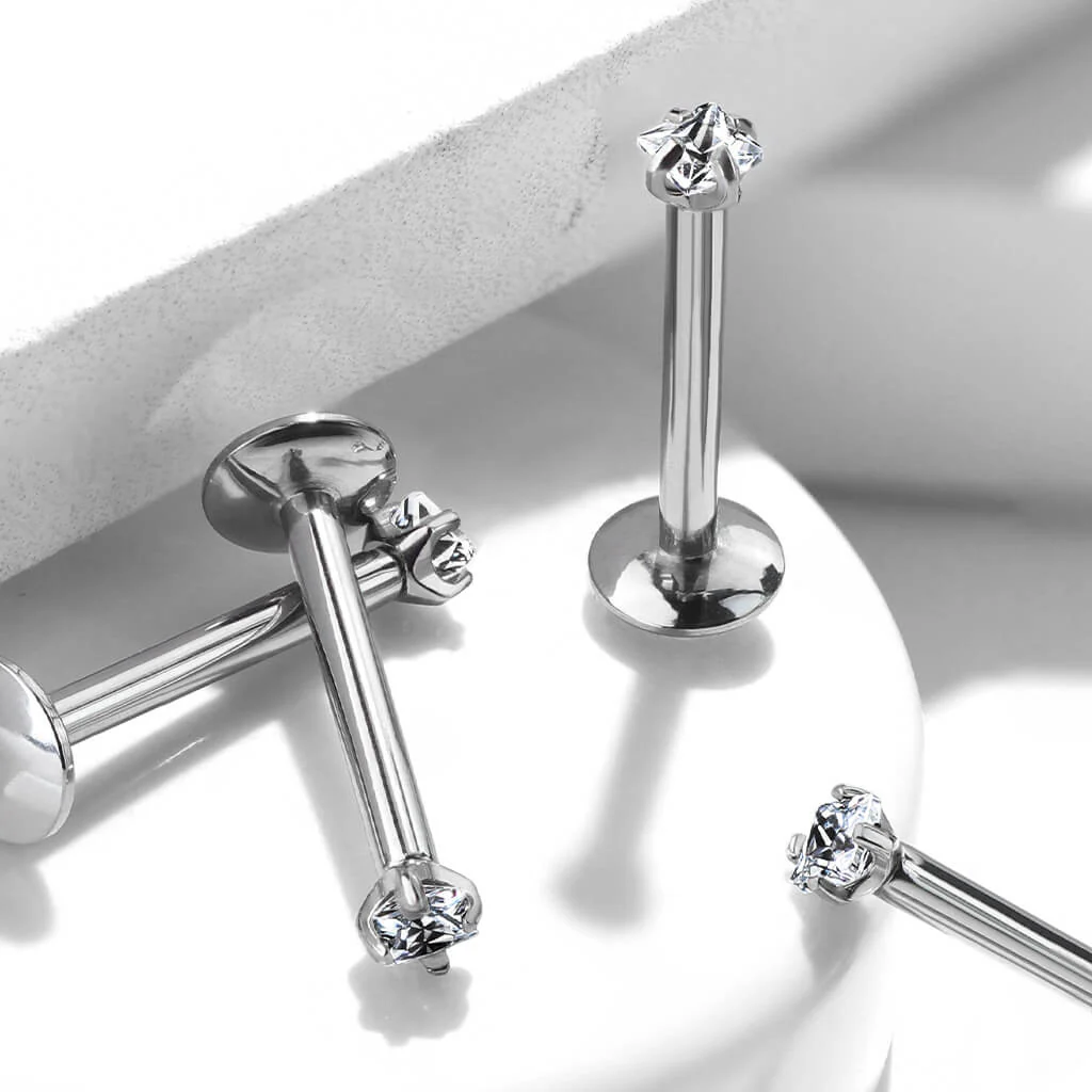 Titan Labret Quadrat Zirkonia Silber Innengewinde - Image 3