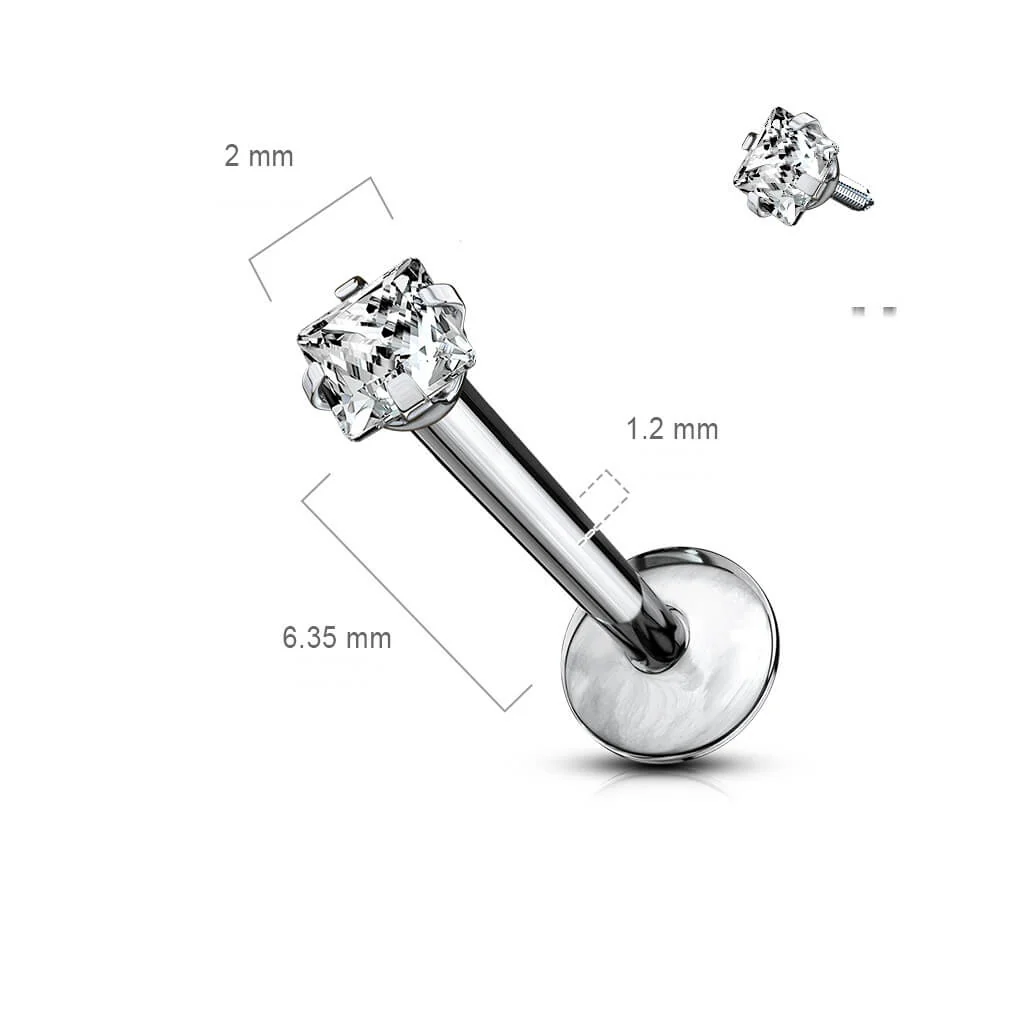 Titan Labret Quadrat Zirkonia Silber Innengewinde - Image 4