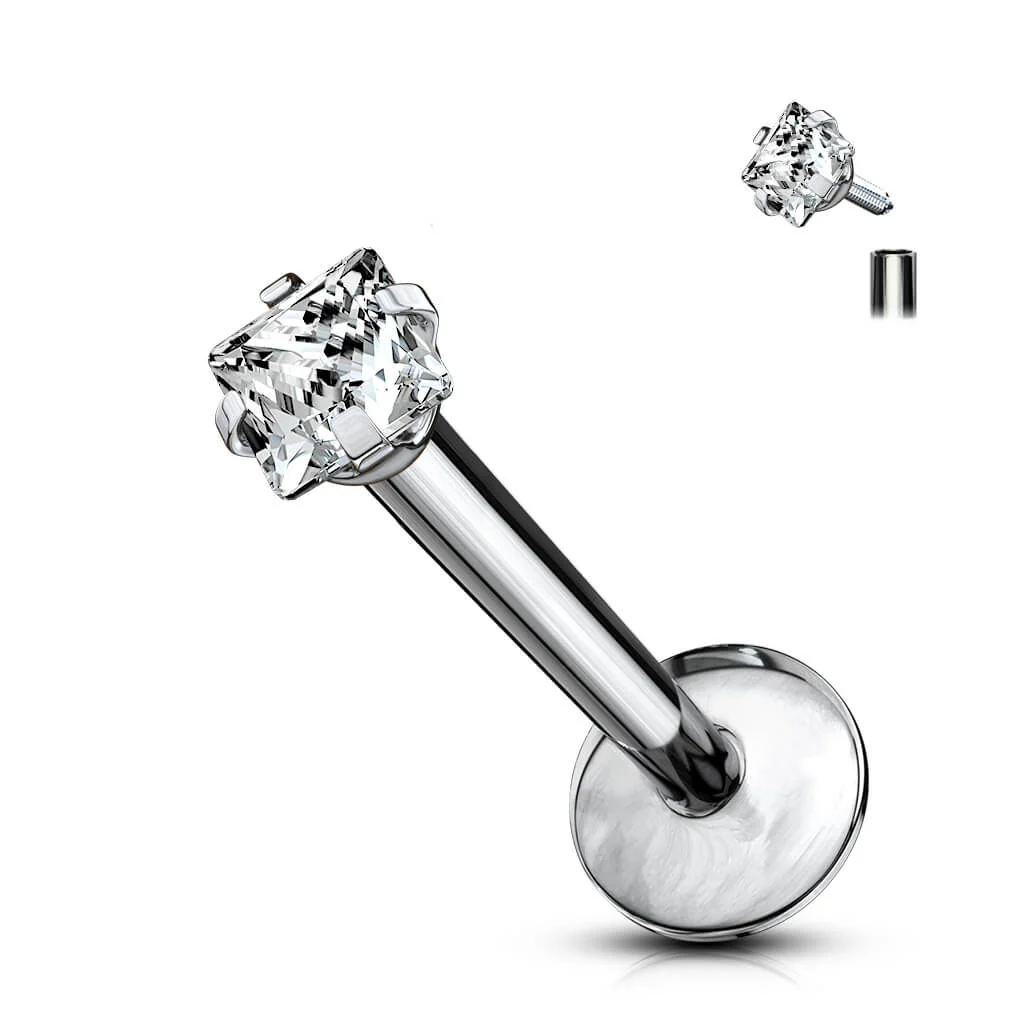Titan Labret Quadrat Zirkonia Silber Innengewinde - Image 5