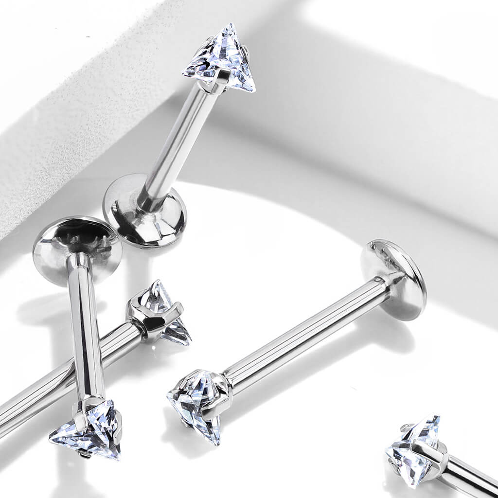 Titan Labret Dreieck Zirkonia Silber Innengewinde - Image 3