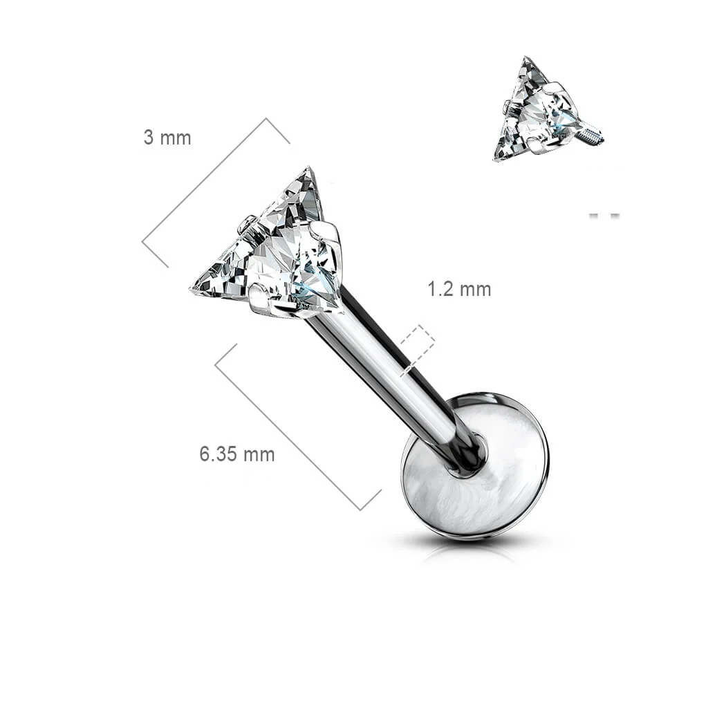 Titan Labret Dreieck Zirkonia Silber Innengewinde - Image 4